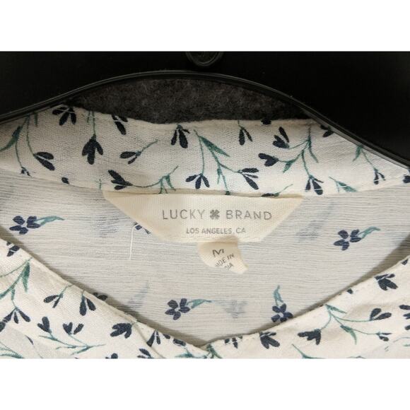 Lucky Brand Blouse Sz M Floral Semi Shear Button Up Round Collar Hi Lo - Picture 2 of 7